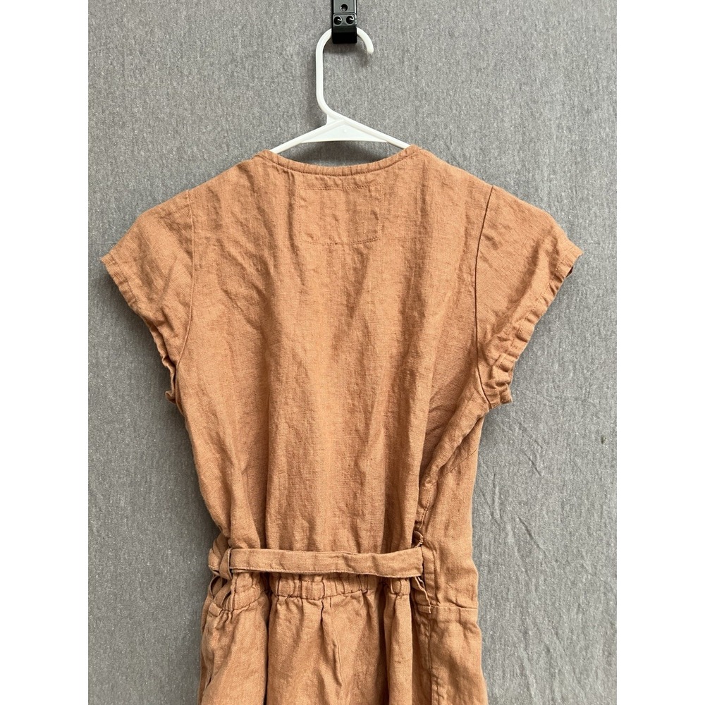Not Perfect Linen Wrap Short Sleeve Orange Jumpsuit Romper Size S Womens - Picture 6 of 8